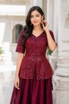 12MODERN FENDY SATIN SEQUENCE AND PIPE EMBROIDERY WORK BLOUSE AND PLAIN LEHENGA FESTIVE WEAR WHOLESALE PRICE ETHNIC GARMENT (11)