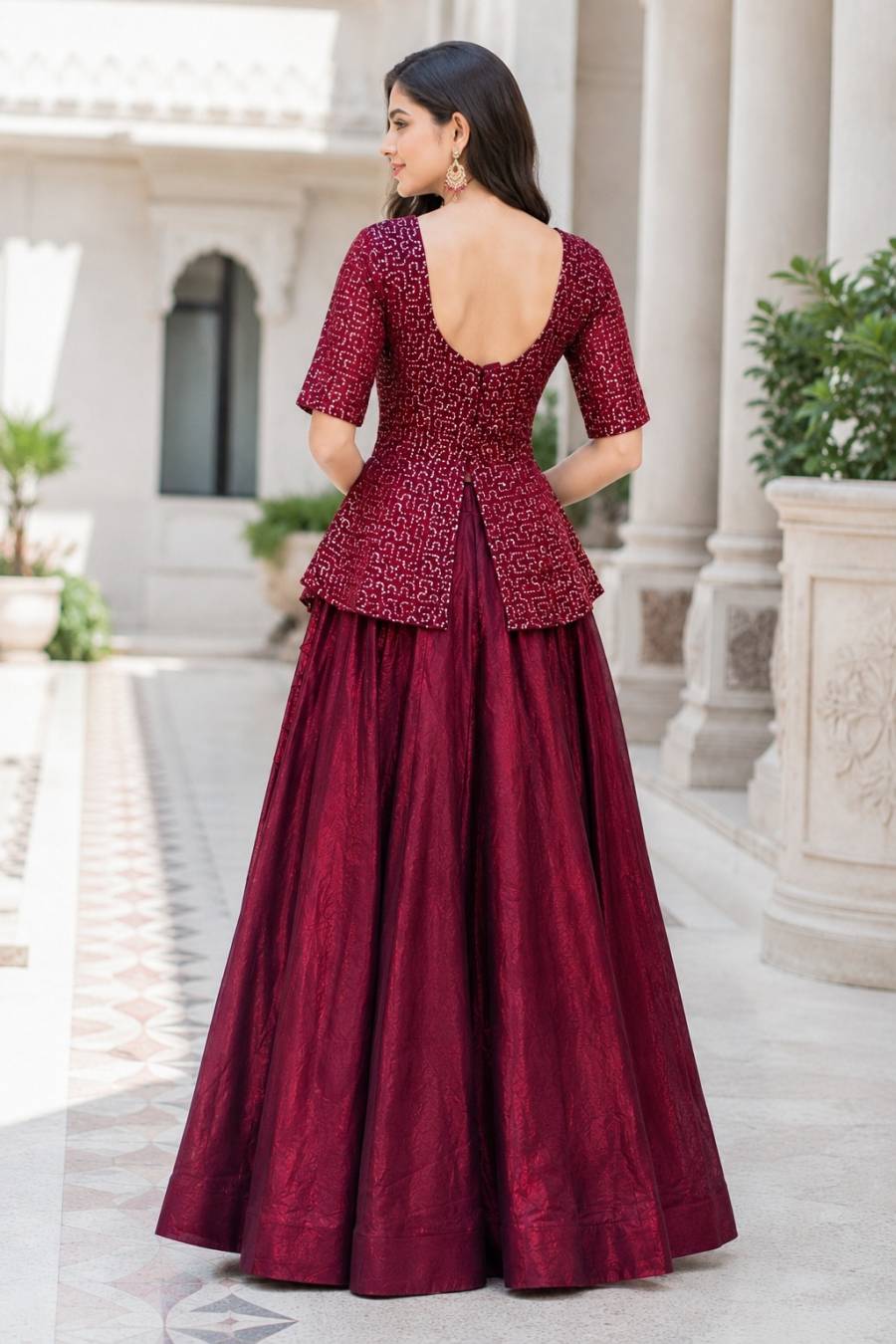 12MODERN FENDY SATIN SEQUENCE AND PIPE EMBROIDERY WORK BLOUSE AND PLAIN LEHENGA FESTIVE WEAR WHOLESALE PRICE ETHNIC GARMENT (14)