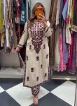 MODERN RAYON SLUB EMBROIDERY WORK TOP PALAZZO WITH DUPATTA OFF WHITE AND WINE