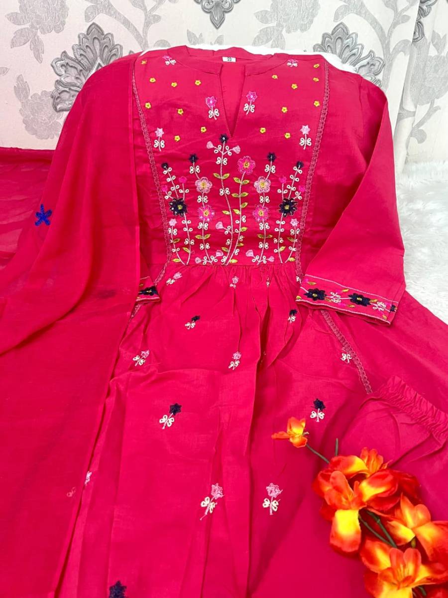 12NEW ARRIVAL COTTON EMBROIDERY WORK TOP BOTTOM WITH DUPATTA FESTIVE WEAR WHOLESALE PRICE ETHNIC GARMENT (18)