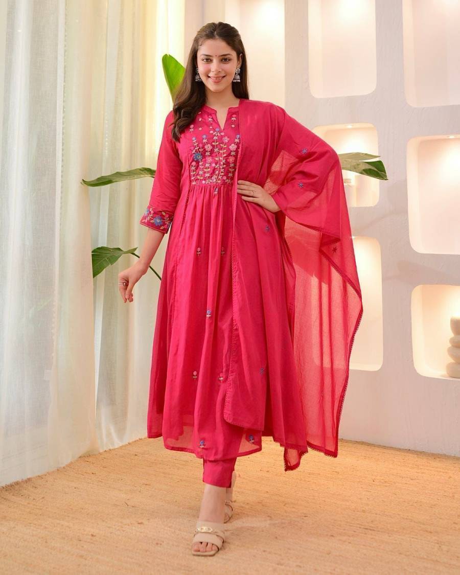 12NEW ARRIVAL COTTON EMBROIDERY WORK TOP BOTTOM WITH DUPATTA FESTIVE WEAR WHOLESALE PRICE ETHNIC GARMENT (23)