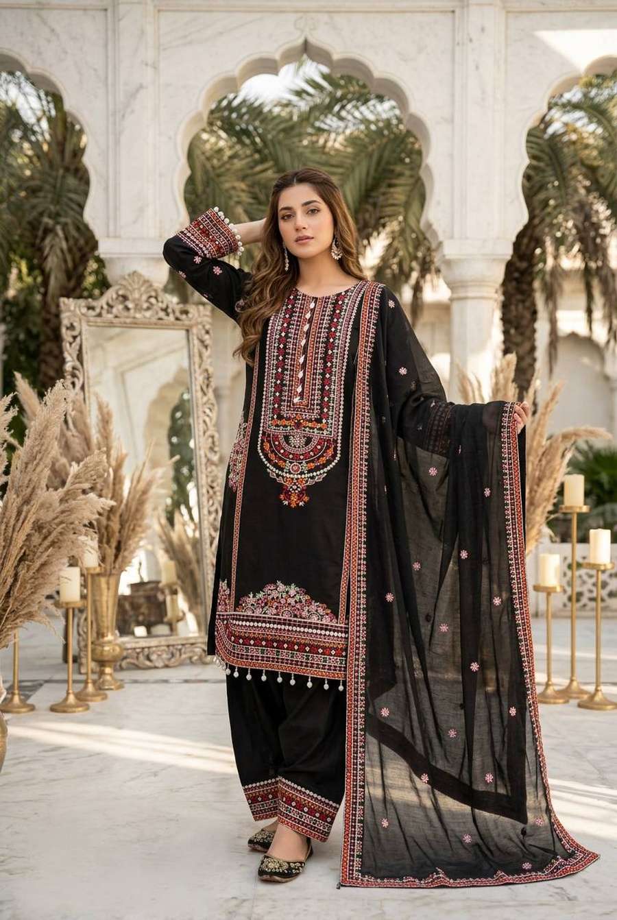 14DESIGNER MUL CHANDERI EMBROIDERY SEQUENCE WITH REAL MIRROR HAND WORK AND FANCY LACE WORK TOP PALAZZO WITH DUPATTA FESTIVE WEAR WHOLESALE PRICE ETHNIC GARMENT (17)