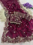 14DESIGNER SATIN SILK SEQUENCE AND ZARI EMBROIDERY WORK WITH CUTWORK BORDER SAREE WITH STITCHED BLOUSE WEDDING WEAR WHOLESALE PRICE ETHNIC GARMENT (14)