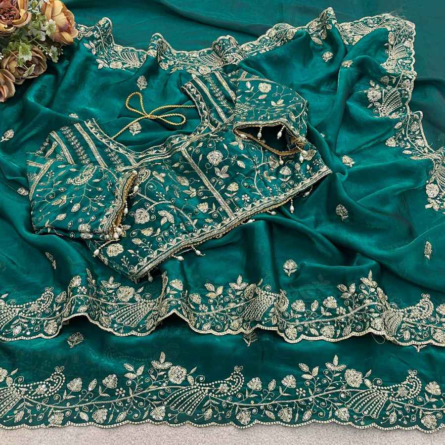 15DESIGNER SATIN SILK SEQUENCE AND ZARI EMBROIDERY WORK WITH CUTWORK BORDER SAREE WITH STITCHED BLOUSE WEDDING WEAR WHOLESALE PRICE ETHNIC GARMENT (11)
