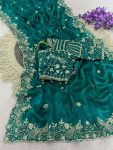 15DESIGNER SATIN SILK SEQUENCE AND ZARI EMBROIDERY WORK WITH CUTWORK BORDER SAREE WITH STITCHED BLOUSE WEDDING WEAR WHOLESALE PRICE ETHNIC GARMENT (10)