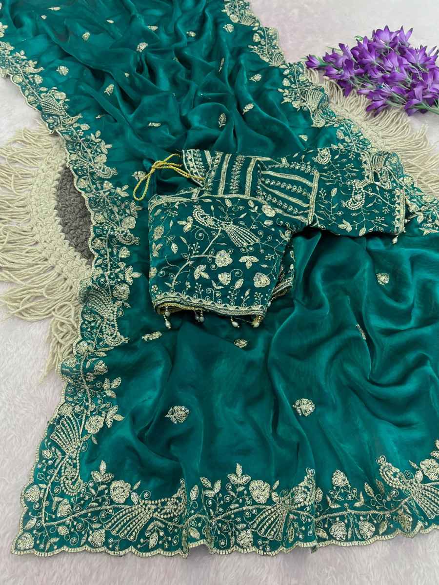 15DESIGNER SATIN SILK SEQUENCE AND ZARI EMBROIDERY WORK WITH CUTWORK BORDER SAREE WITH STITCHED BLOUSE WEDDING WEAR WHOLESALE PRICE ETHNIC GARMENT (12)