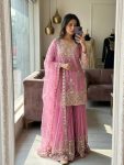 MODERN ORGANZA TWIN NET EMBROIDERY 5 MM SEQUENCE WORK TOP PALAZZO WITH DUPATTA BABY PINK