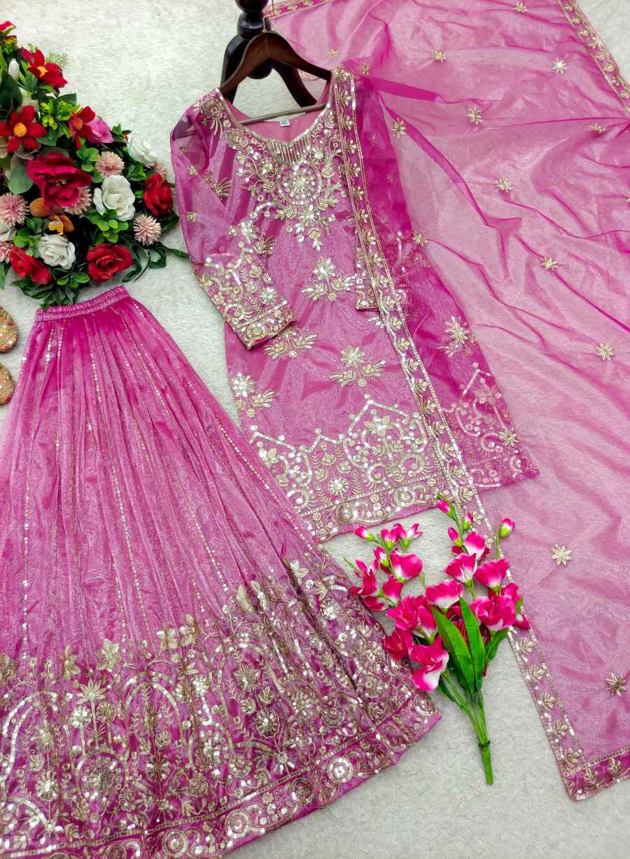 15MODERN ORGANZA TWIN NET EMBROIDERY 5 MM SEQUENCE WORK TOP PALAZZO WITH DUPATTA WEDDING WEAR WHOLESALE PRICE ETHNIC GARMENT (4)