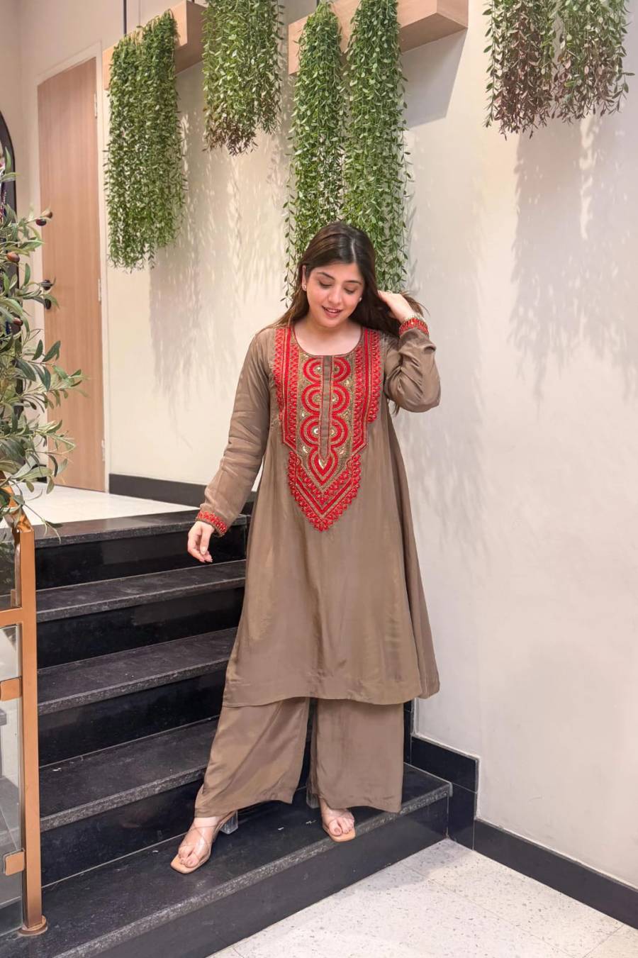15RICH LOOK FRENCH CREPE EMBROIDERY WORK TOP PENT SET FESTIVE WEAR WHOLESALE PRICE ETHNIC GARMENT (22)