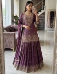 MODERN CHINON SILK EMBROIDERY 5 MM SEQUENCE WORK TOP LEHENGA WITH DUPATTA WINE