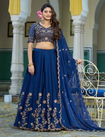 DESIGNER VICHITRA SILK SEQUENCE AND THREAD EMBROIDERY WORK LEHENGA CHOLI WITH DUPATTA BLUE