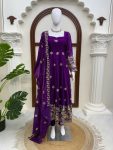18DESIGNER FENDY SILK THREAD AND 3MM AND 9MM SEQUENCE WORK GOWN BOTTOM WITH DUPATTA WEDDING WEAR WHOLESALE PRICE ETHNIC GARMENT (45)