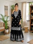 18FANCY FRENCH CREPE SILK THREAD EMBROIDERY WORK KURTI PALAZZO SET OFFICE WEAR WHOLESALE PRICE ETHNIC GARMENT (34)