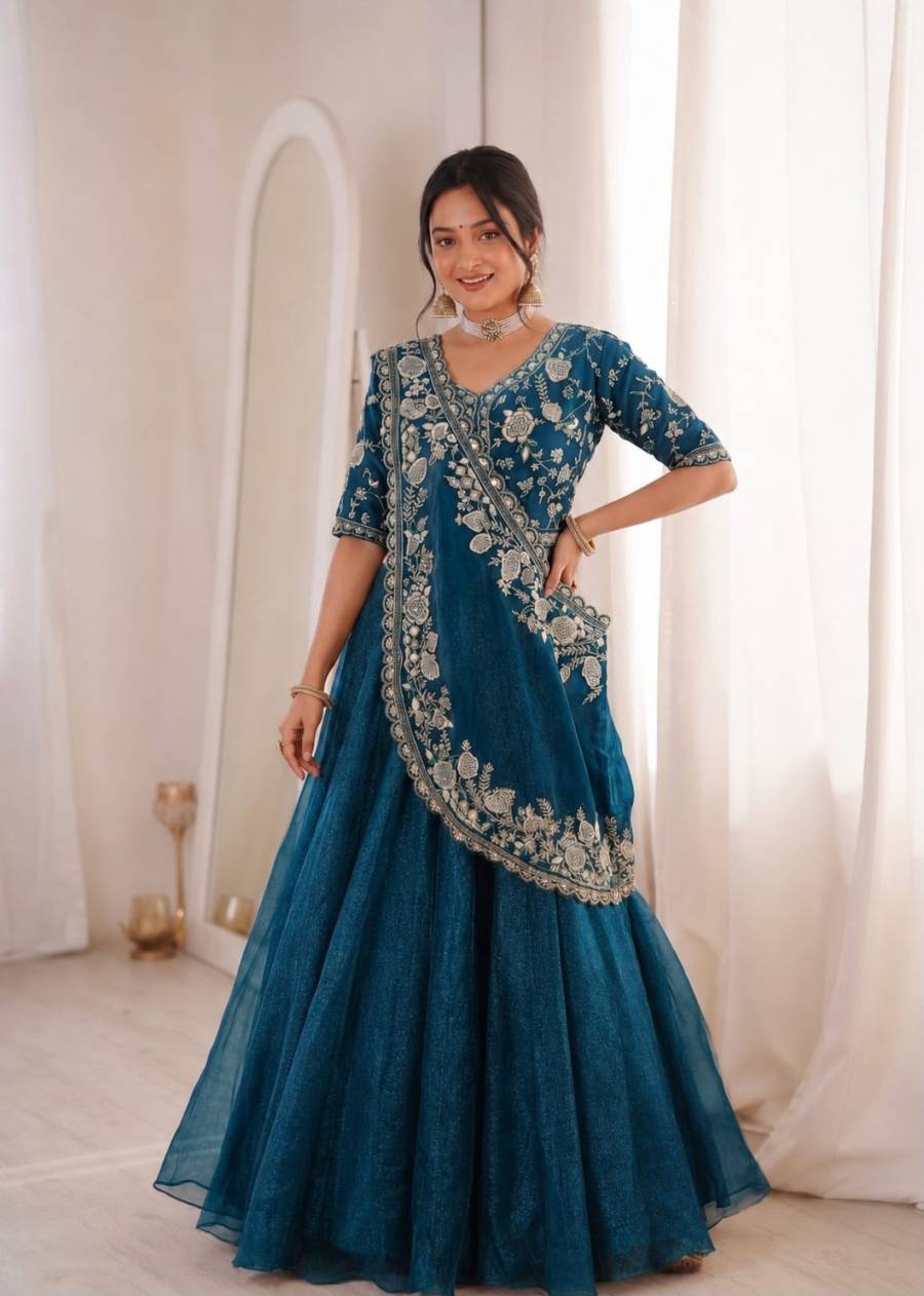 19DESIGNER CRUNCHY SILK EMBROIDERY SEQUENCE WORK LEHENGA CHOLI WITH DUPATTA PARTY WEAR WHOLESALE PRICE ETHNIC GARMENT (6)