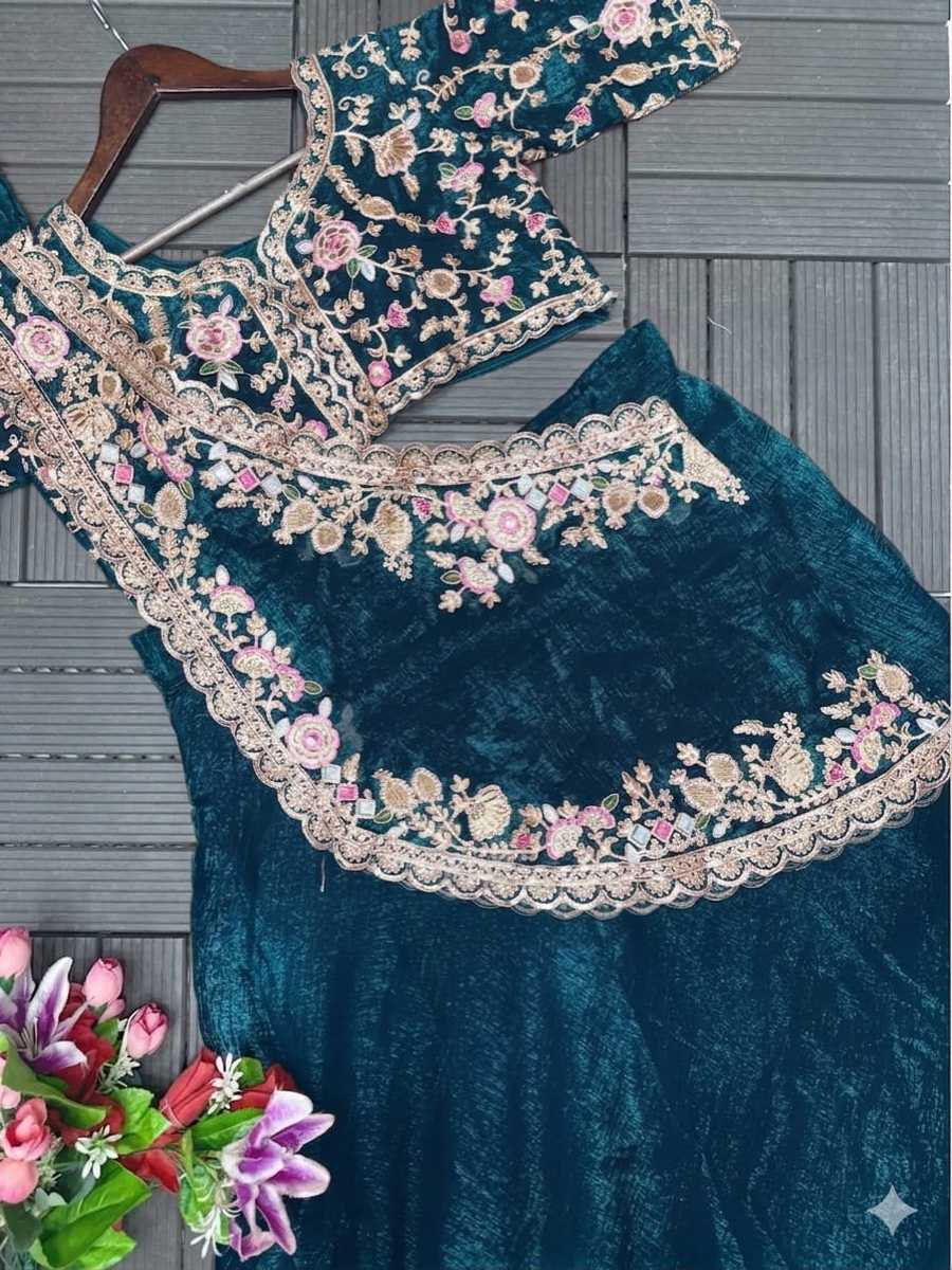 19DESIGNER CRUNCHY SILK EMBROIDERY SEQUENCE WORK LEHENGA CHOLI WITH DUPATTA PARTY WEAR WHOLESALE PRICE ETHNIC GARMENT (7)