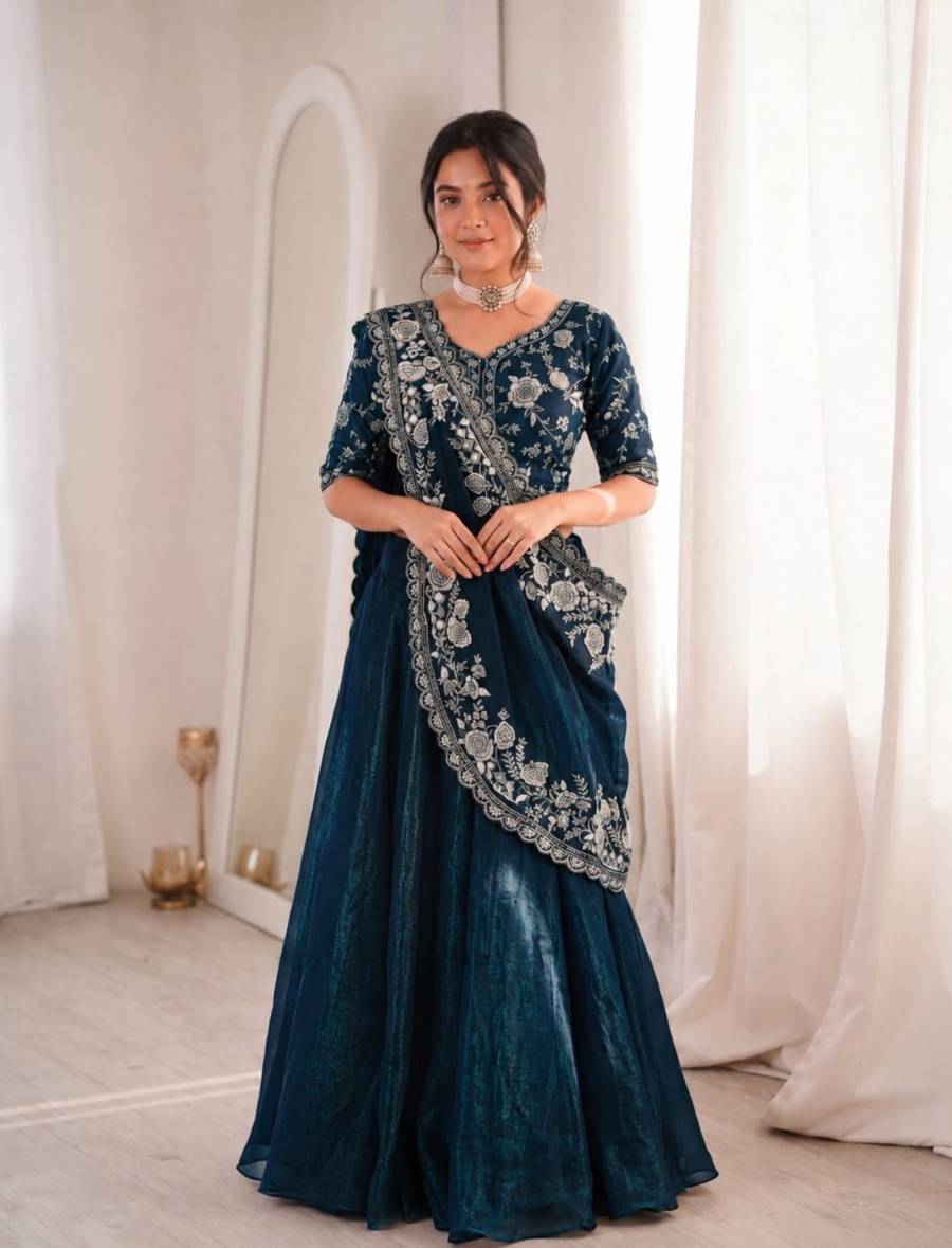 19DESIGNER CRUNCHY SILK EMBROIDERY SEQUENCE WORK LEHENGA CHOLI WITH DUPATTA PARTY WEAR WHOLESALE PRICE ETHNIC GARMENT (8)