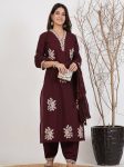 ATTRACTIVE ROMAN SILK EMBROIDERY WORK TOP BOTTOM WITH DUPATTA MAROON