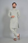 DESIGNER COTTON SILK EMBROIDERY WORK MEN'S KURTA MINT
