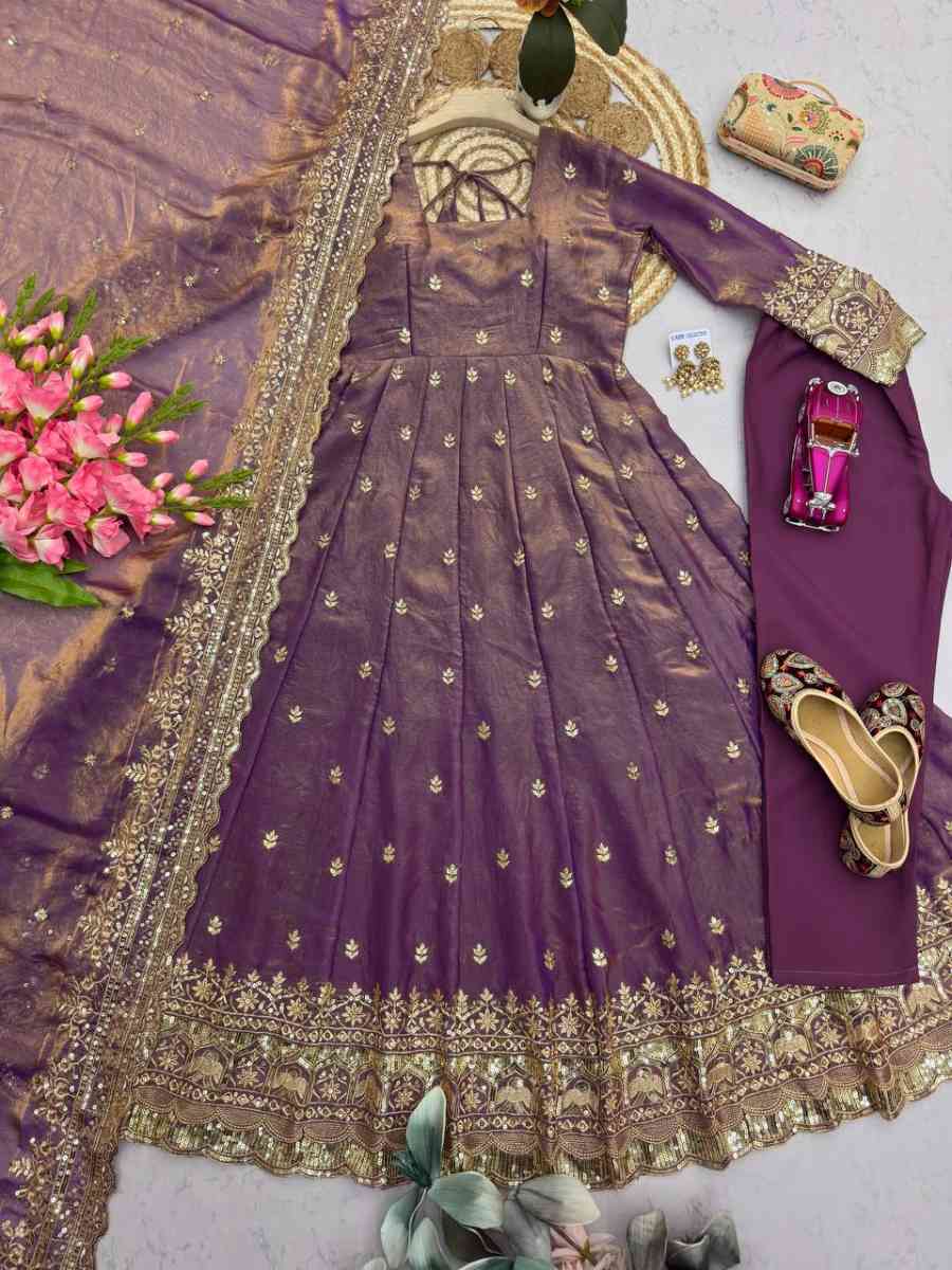 1DESIGNER FENDY SILK EMBROIDERY SEQUENCE WORK GOWN BOTTOM WITH DUPATTA WEDDING WEAR WHOLESALE PRICE ETHNIC GARMENT (21)