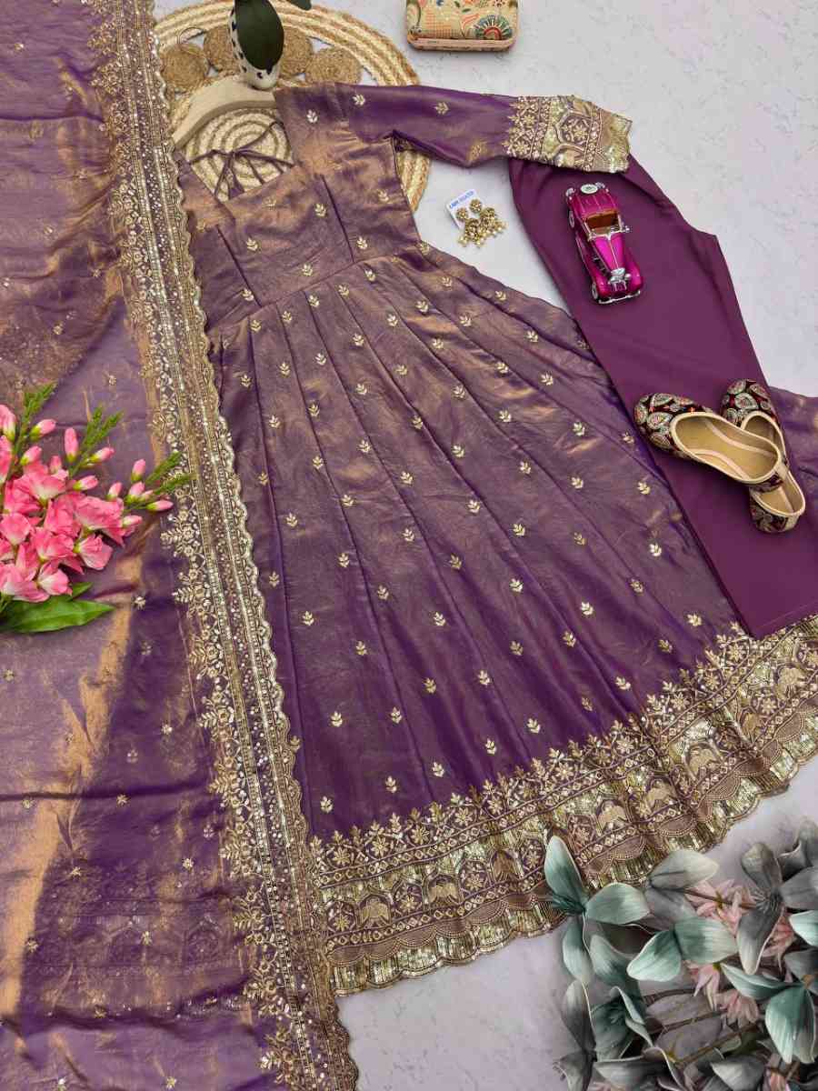 1DESIGNER FENDY SILK EMBROIDERY SEQUENCE WORK GOWN BOTTOM WITH DUPATTA WEDDING WEAR WHOLESALE PRICE ETHNIC GARMENT (25)