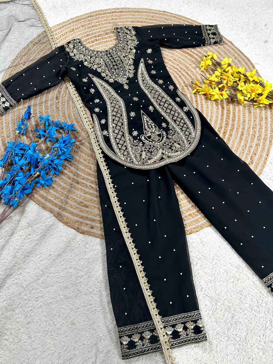 1DESIGNER GEORGETTE EMBROIDERY WITH MOTI WORK KID'S TOP BOTTOM WITH DUPATTA FESTIVE WEAR WHOLESALE PRICE ETHNIC GARMENT (22)