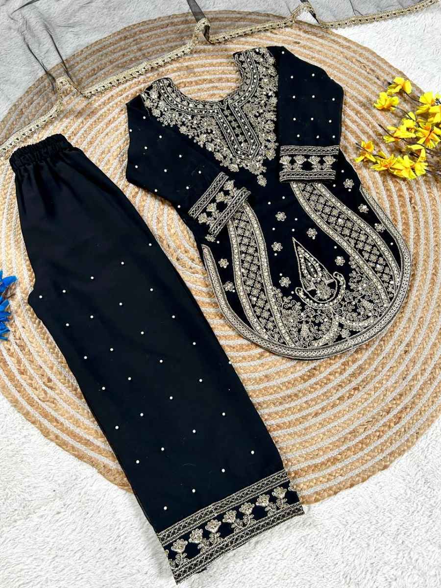 1DESIGNER GEORGETTE EMBROIDERY WITH MOTI WORK KID'S TOP BOTTOM WITH DUPATTA FESTIVE WEAR WHOLESALE PRICE ETHNIC GARMENT (25)