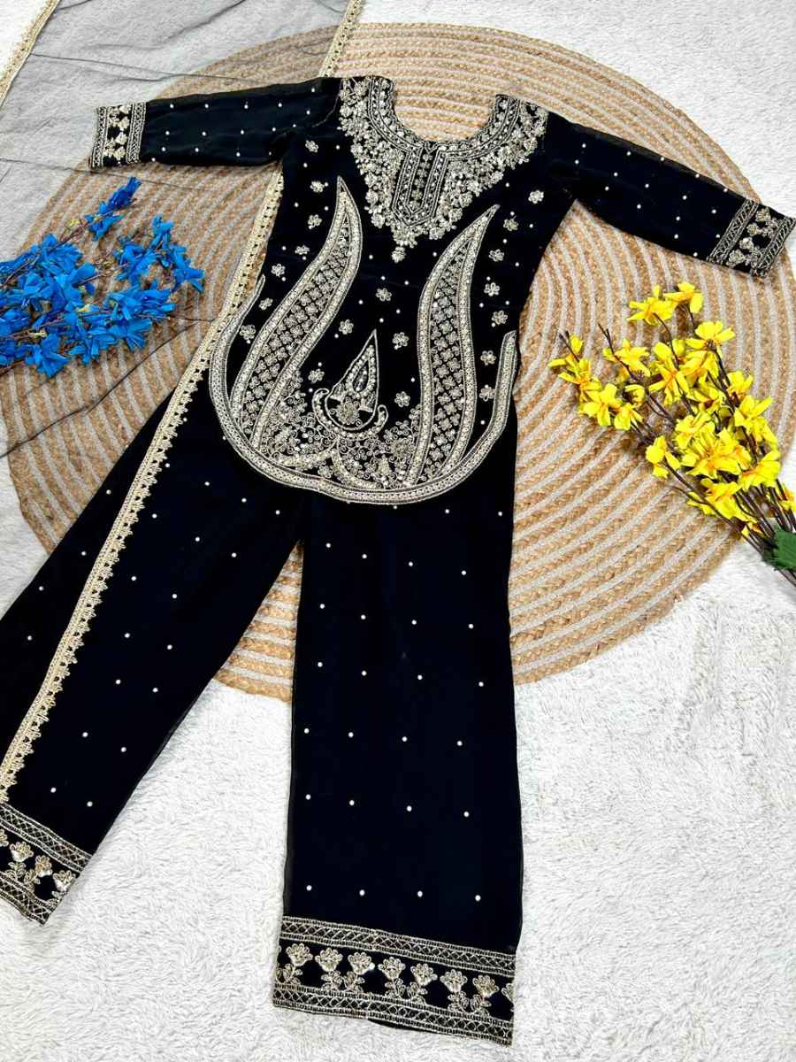 1DESIGNER GEORGETTE EMBROIDERY WITH MOTI WORK KID'S TOP BOTTOM WITH DUPATTA FESTIVE WEAR WHOLESALE PRICE ETHNIC GARMENT (27)