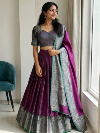 DESIGNER SILK WOVEN WORK LEHENGA CHOLI WITH DUPATTA WINE