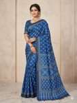 FANCY CHINON AJRAK DIGITAL PRINT WITH REAL MIRROR WORK WITH KODI LACE BORDER WORK SAREE WITH UNSTITCHED BLOUSE RAMA