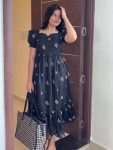 FANCY KOT CHECK EMBROIDERED WORK ONE PIECE DRESS BLACK
