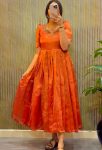 FANCY KOTA TISSUE SILK MAGGAM HAND WORK GOWN ORANGE