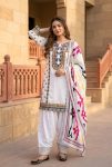 FANCY NATURAL SILK EMBROIDRY WORK TOP PATIYALA WITH DUPATTA WHITE