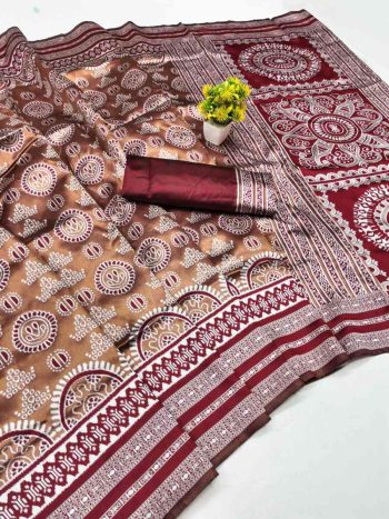 MODERN BANARASI SILK WEAVING WORK SAREE WITH UNSTITCHED BLOUSE MAROON
