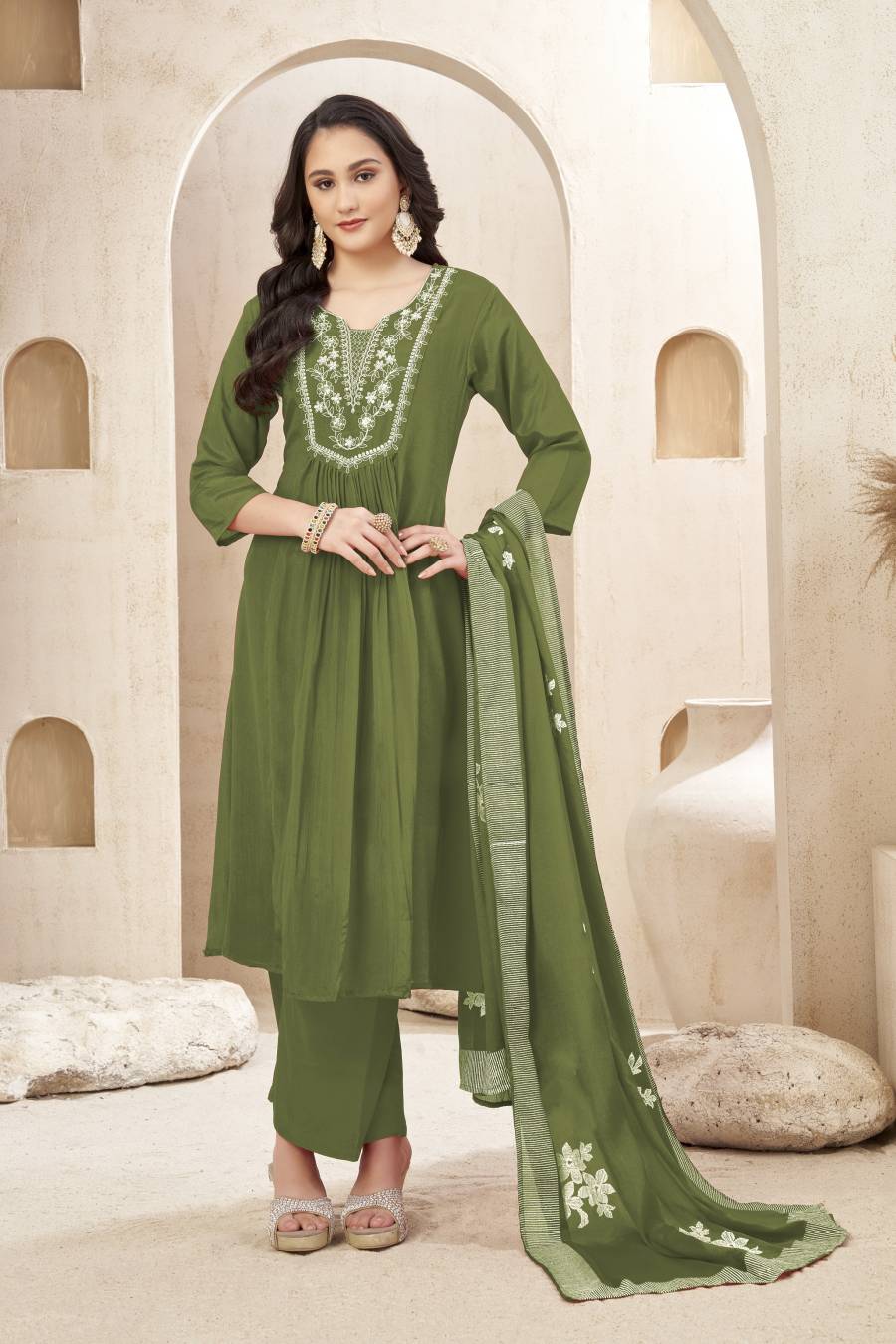 1MODERN CHINON EMBROIDERY, SEQUENCE & CODING WORK TOP BOTTOM WITH DUPATTA FESTIVE WEAR WHOLESALE PRICE ETHNIC GARMENT (5)