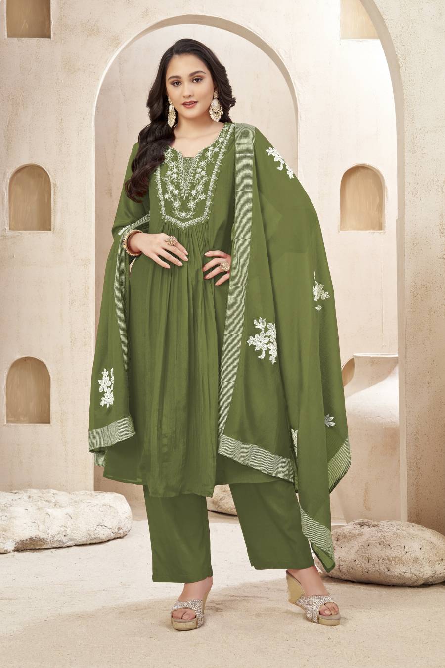 1MODERN CHINON EMBROIDERY, SEQUENCE & CODING WORK TOP BOTTOM WITH DUPATTA FESTIVE WEAR WHOLESALE PRICE ETHNIC GARMENT (6)