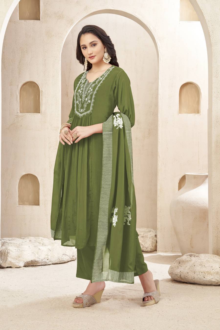 1MODERN CHINON EMBROIDERY, SEQUENCE & CODING WORK TOP BOTTOM WITH DUPATTA FESTIVE WEAR WHOLESALE PRICE ETHNIC GARMENT (7)