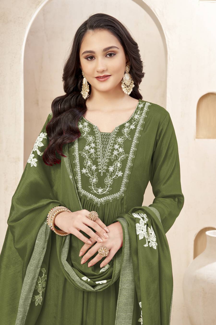1MODERN CHINON EMBROIDERY, SEQUENCE & CODING WORK TOP BOTTOM WITH DUPATTA FESTIVE WEAR WHOLESALE PRICE ETHNIC GARMENT (9)