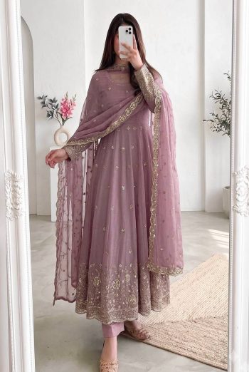 MODERN CRUNCHY SILK EMBROIDERY  SEQUENCE WORK GOWN BOTTOM WITH DUPATTA BABY PINK