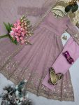 1MODERN CRUNCHY SILK EMBROIDERY SEQUENCE WORK GOWN BOTTOM WITH DUPATTA FESTIVE WEAR WHOLESALE PRICE ETHNIC GARMENT (2)