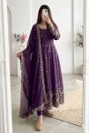 MODERN CRUNCHY SILK EMBROIDERY  SEQUENCE WORK GOWN BOTTOM WITH DUPATTA PURPLE
