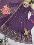 1MODERN CRUNCHY SILK EMBROIDERY SEQUENCE WORK GOWN BOTTOM WITH DUPATTA WEDDING WEAR WHOLESALE PRICE ETHNIC GARMENT (18)