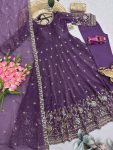 1MODERN CRUNCHY SILK EMBROIDERY SEQUENCE WORK GOWN BOTTOM WITH DUPATTA WEDDING WEAR WHOLESALE PRICE ETHNIC GARMENT (18)