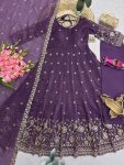 1MODERN CRUNCHY SILK EMBROIDERY SEQUENCE WORK GOWN BOTTOM WITH DUPATTA WEDDING WEAR WHOLESALE PRICE ETHNIC GARMENT (18)