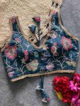 MODERN GOLDEN CRUSH SEQUENCE AND MULTI WORK  STITCHED BLOUSE TEAL