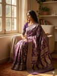 MODERN LICHI SILK WEAVING WORK SAREE WITH UNSTITCHED BLOUSE PURPLE