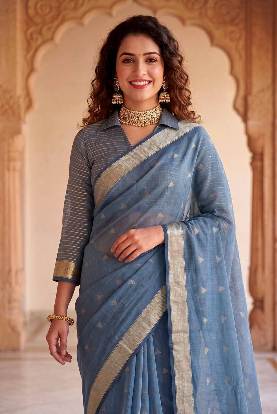 1MODERN LINEN COTTON SILK WEAVING ZARI WORK SAREE WITH UNSTITCHED BLOUSE FESTIVE WEAR WHOLESALE PRICE ETHNIC GARMENT (5)