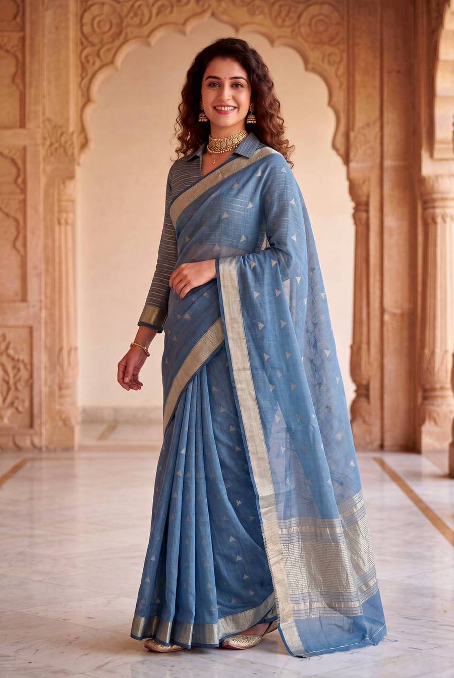1MODERN LINEN COTTON SILK WEAVING ZARI WORK SAREE WITH UNSTITCHED BLOUSE FESTIVE WEAR WHOLESALE PRICE ETHNIC GARMENT (7)