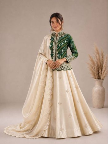 MODERN SHIMMER EMBROIDERY THREAD & SEQUENCE WORK LEHENGA CHOLI WITH DUPATTA GREEN