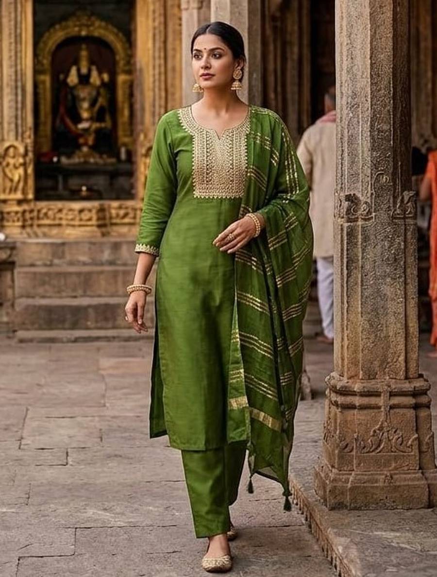 1MODERN SLUB COTTON EMBROIDERY WORK TOP BOTTOM WITH DUPATTA FESTIVE WEAR WHOLESALE PRICE ETHNIC GARMENT (8)