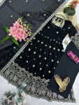 1MODERN TWO TINE FENDY SILK EMBROIDERY SEQUENCE WORK GOWN PALAZZO WITH DUPATTA FESTIVE WEAR WHOLESALE PRICE ETHNIC GARMENT (13)